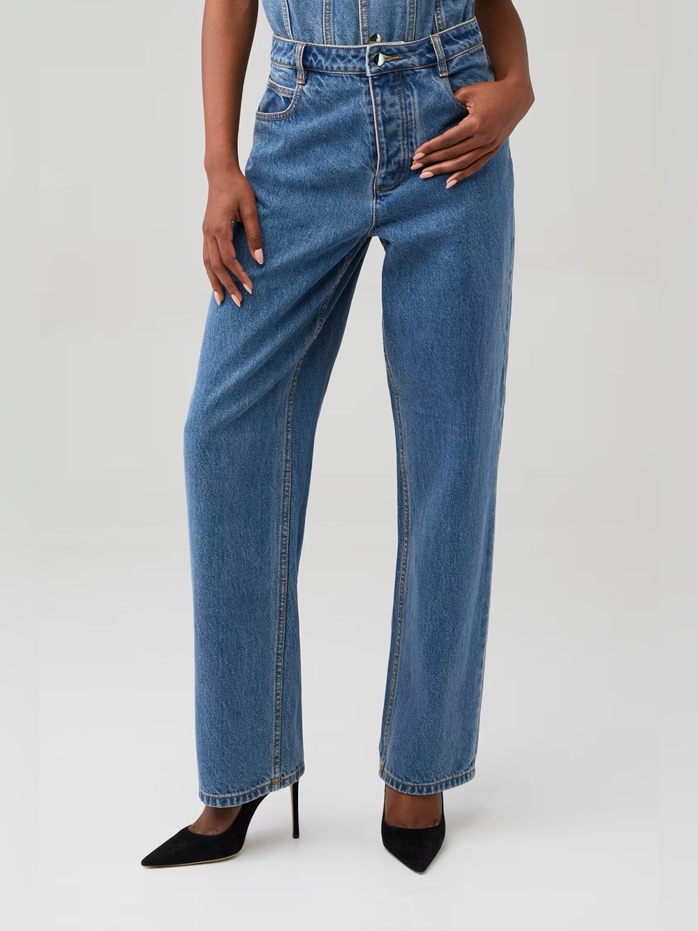 Ronny Kobo Sade Wide Leg Barrel Jeans Blue Size 26 Denim Revolve Designer Casual